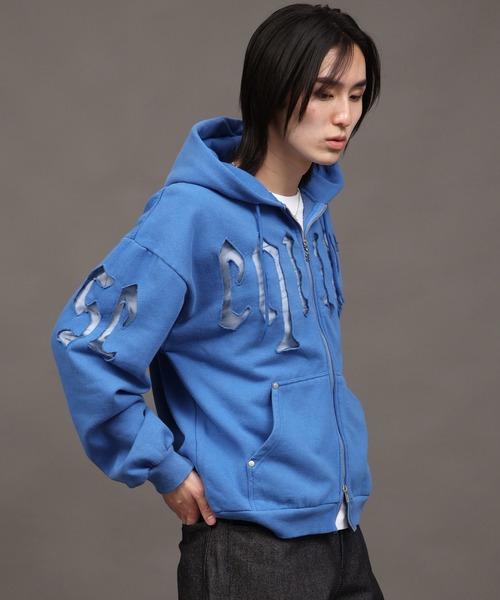 SEQUENZ（シークエンズ）の「【SEQUENZ/シークエンズ】SEE-THROUGH LOGO ZIP P/K（パーカー・メンズ・ライトグレー/杢グレー/ブルー/ブラック・S/M/L）」の15枚目の写真