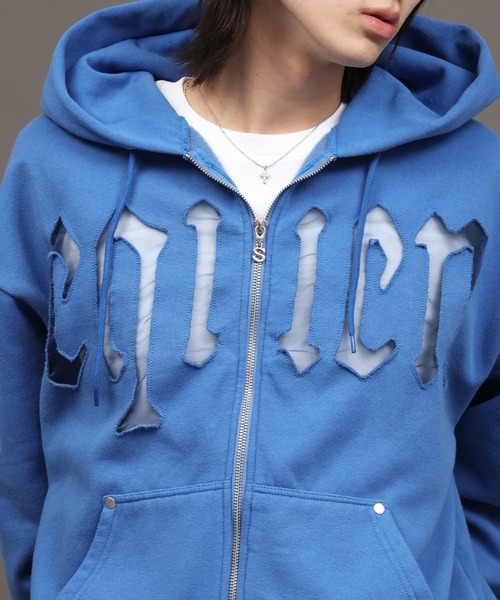 SEQUENZ（シークエンズ）の「【SEQUENZ/シークエンズ】SEE-THROUGH LOGO ZIP P/K（パーカー・メンズ・ライトグレー/杢グレー/ブルー/ブラック・S/M/L）」の13枚目の写真