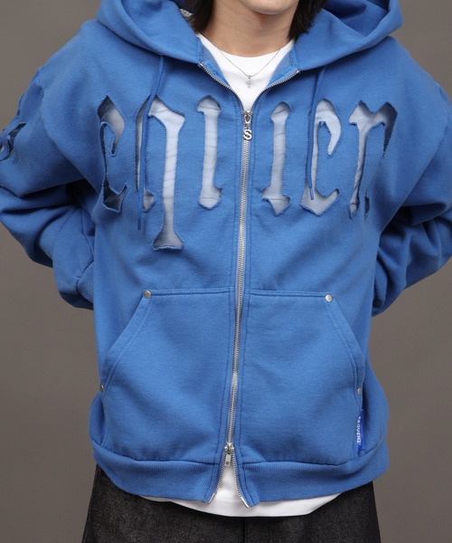 SEQUENZ（シークエンズ）の「【SEQUENZ/シークエンズ】SEE-THROUGH LOGO ZIP P/K（パーカー・メンズ・ライトグレー/杢グレー/ブルー/ブラック・S/M/L）」の12枚目の写真
