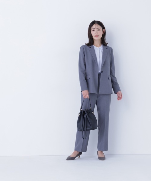 NATURAL BEAUTY BASIC（ナチュラルビューティーベーシック）の「◇メランジシャークスキン SETUP ストレートパンツ（スラックス・レディース・グレー/ベージュ・MEDIUM/SMALL/LARGE）」の3枚目の写真