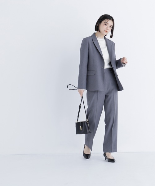 NATURAL BEAUTY BASIC（ナチュラルビューティーベーシック）の「◇メランジシャークスキン SETUP ストレートパンツ（スラックス・レディース・グレー/ベージュ・MEDIUM/SMALL/LARGE）」の8枚目の写真