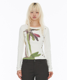 WELLBEING EXPRESS（ウェルビーイングエクスプレス）の「Flower Graphic Long Sleeve White（Tシャツ/カットソー）」