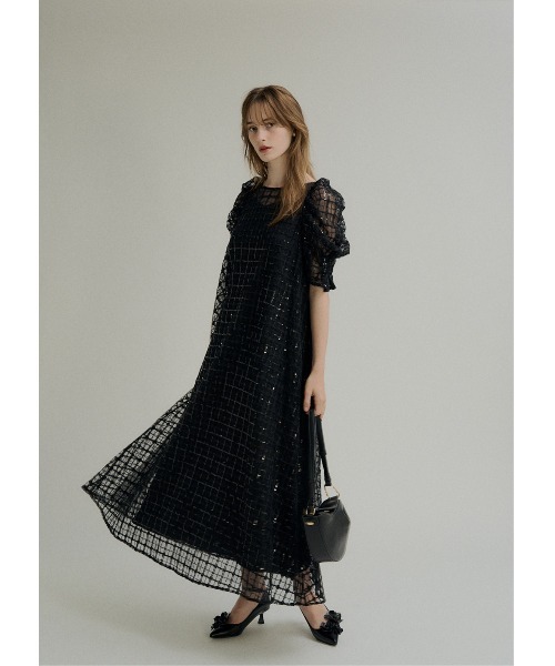 LE'RURE(リルアー)の「Kirakira check onepiece(ドレス・レディース・ベージュ/ブラック・MEDIUM/SMALL)」の5枚目の写真