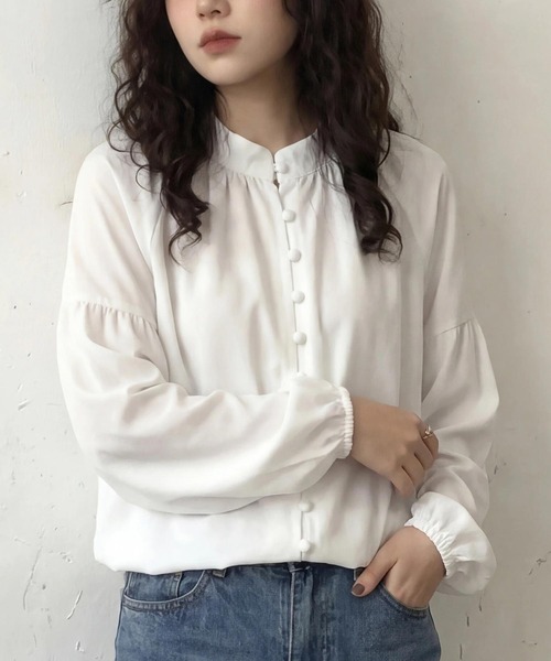 cammie（キャミー）の「バルーンスリーブシャツ（シャツ/ブラウス・レディース・ホワイト/ブラウン・M/L）」の6枚目の写真