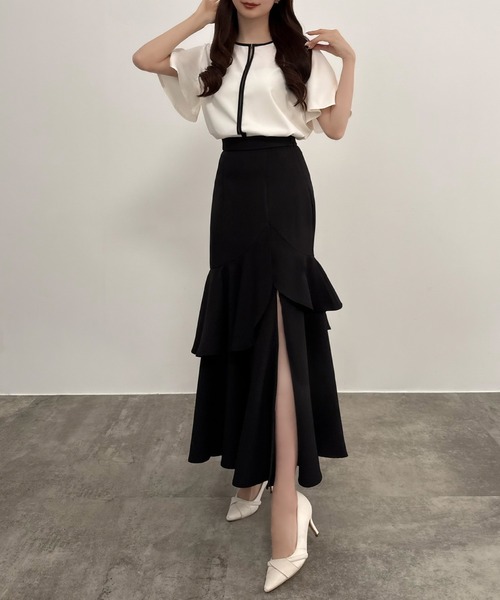 CENEA(セネア)の「ファスナースリットフリルスカート(スカート・レディース・ピンク系その他/ブラック/チャコール・LARGE/MEDIUM/SMALL)」の4枚目の写真