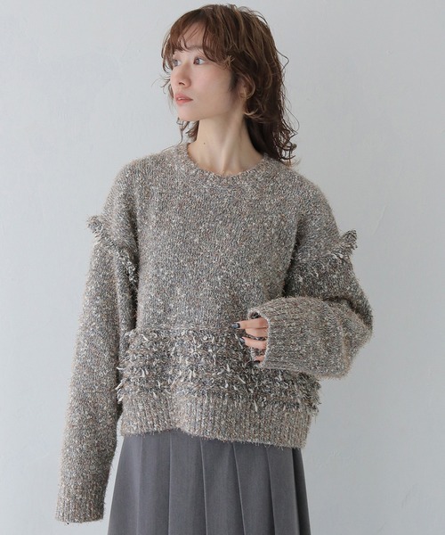 CLEIO(クレイオ)の「【CLEIO】裾ループ編みニット HEM LOOP KNIT/986-14620(ニット/セーター・レディース・ブラウン/ホワイト系その他/グレー・FREE)」の3枚目の写真