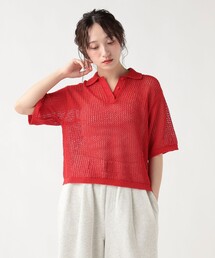 手洗い可・さらり質感】マルチジャカード ニットポロ（ポロシャツ