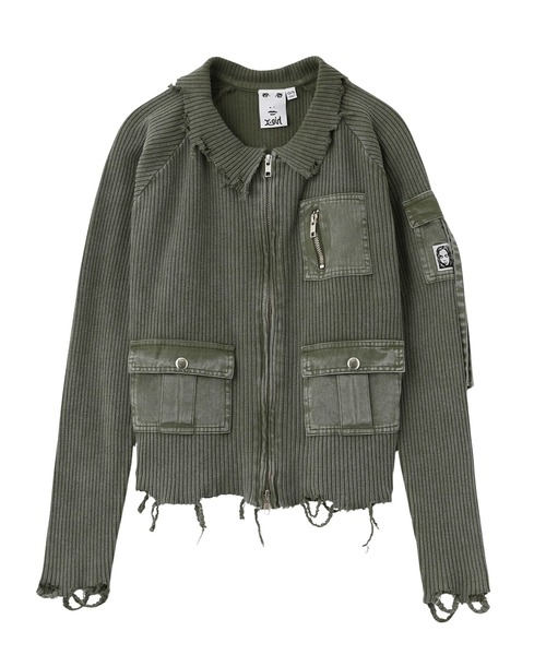 DISTRESSED WOVEN MIX ZIP UP TOP（Tシャツ/カットソー）｜X-girl