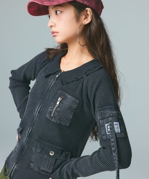 X-girl | DISTRESSED WOVEN MIX ZIP UP TOP(Tシャツ/カットソー)