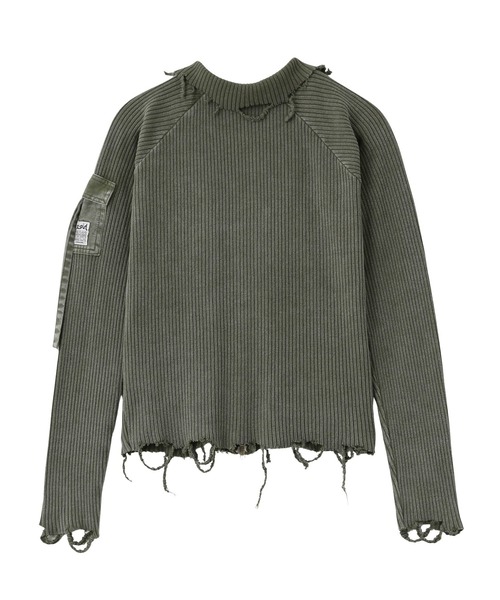 X-girl（エックスガール）の「DISTRESSED WOVEN MIX ZIP UP TOP（Tシャツ/カットソー・レディース・ブラック/オリーブ・ONE SIZE）」の6枚目の写真