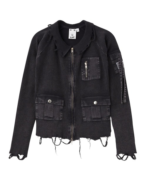 X-girl（エックスガール）の「DISTRESSED WOVEN MIX ZIP UP TOP（Tシャツ/カットソー・レディース・ブラック/オリーブ・ONE SIZE）」の7枚目の写真