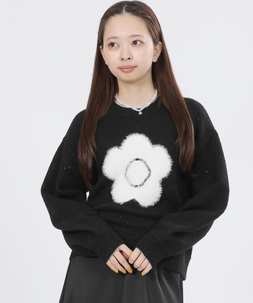 【NEW】マリークワント（MARY QUANT）/ファーデイジーラメニット プルオーバー ファーデイジーラメニット プルオーバー（ニット/セーター）｜MARY