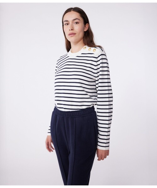 PETIT BATEAU(プチバトー)の「ニットプルオーバー(ニット/セーター・レディース・ホワイト×ネイビー・XX-SMALL/X-SMALL/SMALL/MEDIUM)」の4枚目の写真