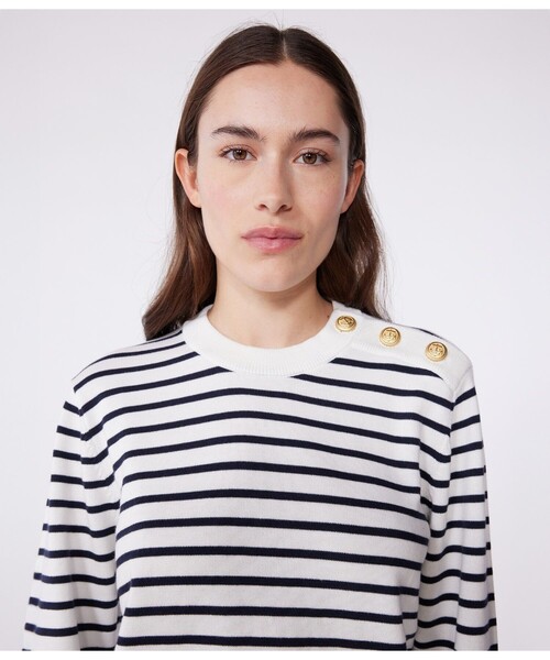 PETIT BATEAU(プチバトー)の「ニットプルオーバー(ニット/セーター・レディース・ホワイト×ネイビー・XX-SMALL/X-SMALL/SMALL/MEDIUM)」の5枚目の写真