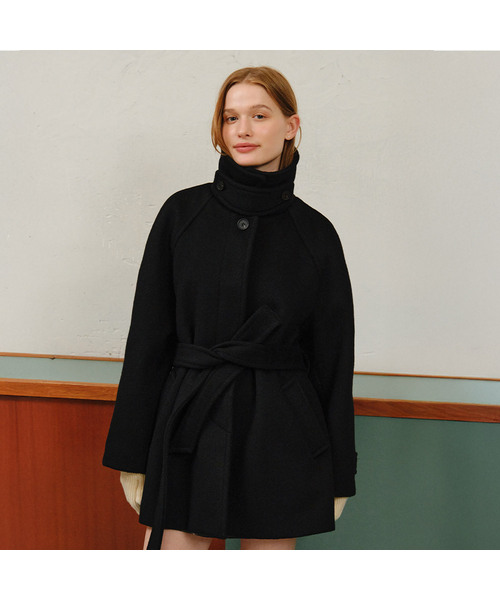 NONLOCAL(ノンローカル)の「Raglan Belted Wool Half Coat - Black(チェスターコート・レディース・ブラック・FREE)」の1枚目の写真