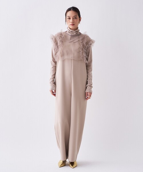 cloenc（クロエンス）の「【セットアイテム／オケージョン／手洗い可】フリルチュールボレロセットオールインワン（サロペット/オーバーオール・レディース・ブラック/ライトベージュ・01/02）」の2枚目の写真