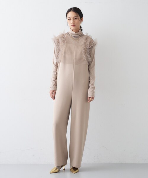 cloenc（クロエンス）の「【セットアイテム／オケージョン／手洗い可】フリルチュールボレロセットオールインワン（サロペット/オーバーオール・レディース・ブラック/ライトベージュ・01/02）」の4枚目の写真