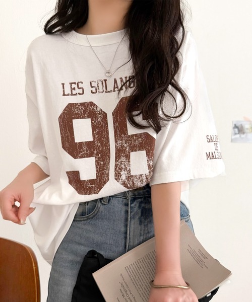 Java（ジャバ）の「《JaVaジャバコラボ》大人のカジュアルスタイルを格上げ。綿100%ナンバリングTシャツ (半袖)（Tシャツ/カットソー・レディース・チャコール/オートミール/ブラウン/ホワイト×ブラウン/ホワイト×ブルー・LARGE/MEDIUM/SMALL/X-LARGE）」の2枚目の写真