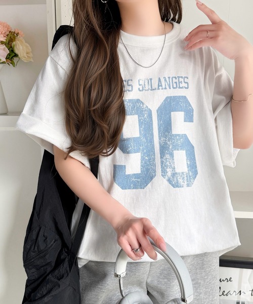Java（ジャバ）の「《JaVaジャバコラボ》大人のカジュアルスタイルを格上げ。綿100%ナンバリングTシャツ (半袖)（Tシャツ/カットソー・レディース・チャコール/オートミール/ブラウン/ホワイト×ブラウン/ホワイト×ブルー・LARGE/MEDIUM/SMALL/X-LARGE）」の7枚目の写真