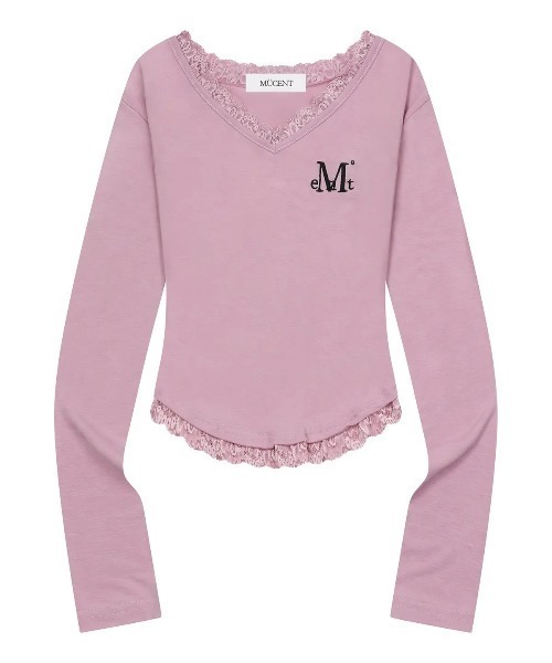 MUCENT(ムセント)の「【日本未発売/WEB限定】MUCENT(ムセント)/レース Vネック ロングスリーブ Tシャツ/SUNNIOR LACE V-NECK LONG SLEEVE T(Tシャツ/カットソー・レディース・グレー/ブラック/ホワイト/ネイビー/パープル・FREE)」の5枚目の写真
