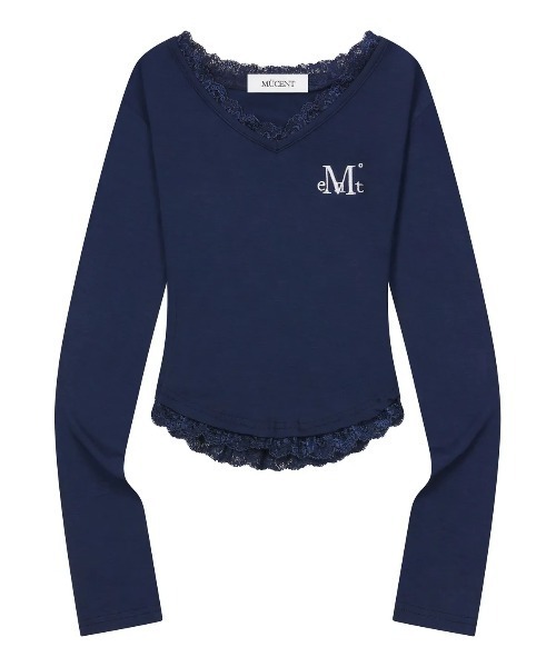 MUCENT(ムセント)の「【日本未発売/WEB限定】MUCENT(ムセント)/レース Vネック ロングスリーブ Tシャツ/SUNNIOR LACE V-NECK LONG SLEEVE T(Tシャツ/カットソー・レディース・グレー/ブラック/ホワイト/ネイビー/パープル・FREE)」の4枚目の写真