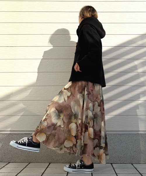 Q(キュー)の「フラワープリントスカート(スカート・レディース・ブルー系その他/ブラウン系その他・MEDIUM)」の7枚目の写真