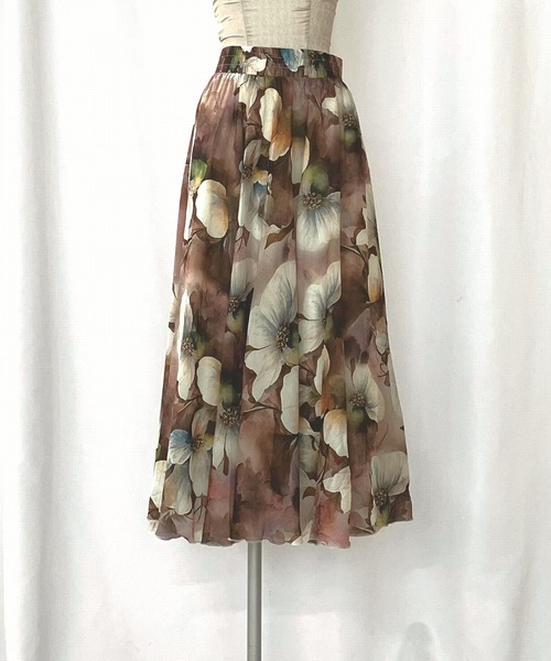 Q(キュー)の「フラワープリントスカート(スカート・レディース・ブルー系その他/ブラウン系その他・MEDIUM)」の11枚目の写真