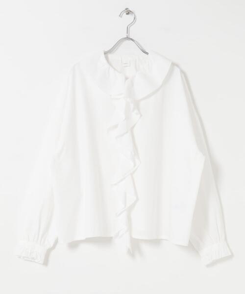 かぐれ（カグレ）の「コットンフリルカラーシャツ（シャツ/ブラウス・レディース・オフホワイト/チャコールグレー・FREE）」の6枚目の写真