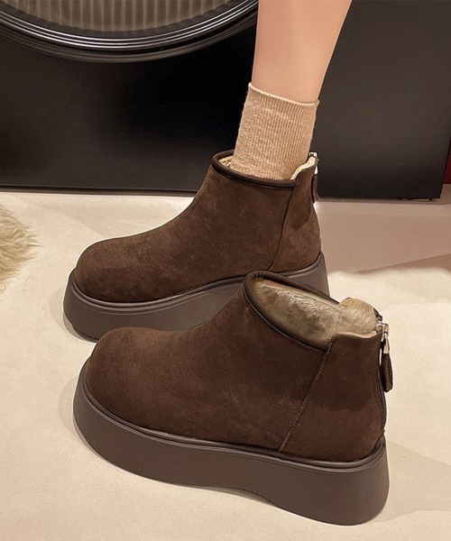 セール】スエードタッチ厚底ショートブーツ 裏起毛（ブーツ