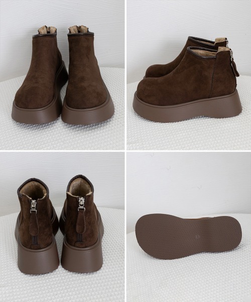セール】スエードタッチ厚底ショートブーツ 裏起毛（ブーツ