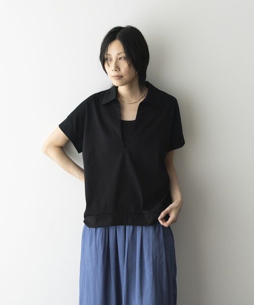 GARAGE OF GOOD CLOTHING（ガレージオブグッドクロージング）の「【日本製】ポロ襟スキッパープルオーバー（Tシャツ/カットソー・レディース・ホワイト/ブラック/ライトグレー・FREE）」の6枚目の写真