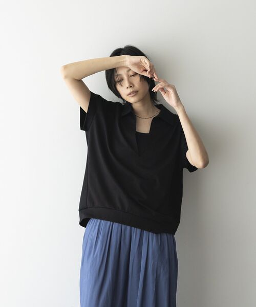 GARAGE OF GOOD CLOTHING（ガレージオブグッドクロージング）の「【日本製】ポロ襟スキッパープルオーバー（Tシャツ/カットソー・レディース・ホワイト/ブラック/ライトグレー・FREE）」の7枚目の写真