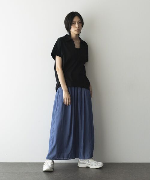 GARAGE OF GOOD CLOTHING（ガレージオブグッドクロージング）の「【日本製】ポロ襟スキッパープルオーバー（Tシャツ/カットソー・レディース・ホワイト/ブラック/ライトグレー・FREE）」の8枚目の写真