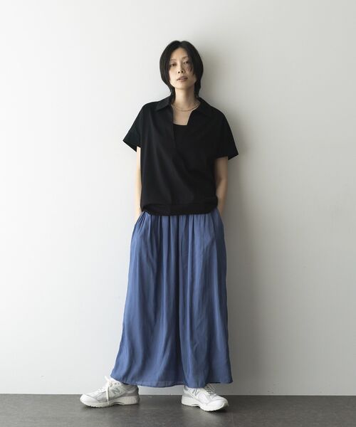 GARAGE OF GOOD CLOTHING（ガレージオブグッドクロージング）の「【日本製】ポロ襟スキッパープルオーバー（Tシャツ/カットソー・レディース・ホワイト/ブラック/ライトグレー・FREE）」の9枚目の写真