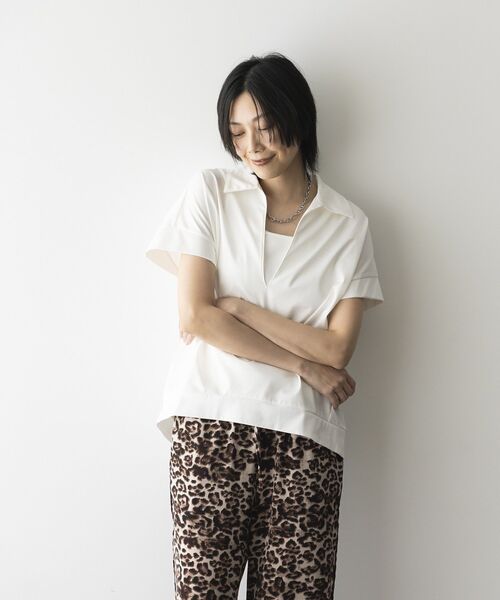 GARAGE OF GOOD CLOTHING（ガレージオブグッドクロージング）の「【日本製】ポロ襟スキッパープルオーバー（Tシャツ/カットソー・レディース・ホワイト/ブラック/ライトグレー・FREE）」の13枚目の写真