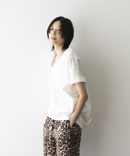 GARAGE OF GOOD CLOTHING（ガレージオブグッドクロージング）の「【日本製】ポロ襟スキッパープルオーバー（Tシャツ/カットソー・レディース・ホワイト/ブラック/ライトグレー・FREE）」の14枚目の写真