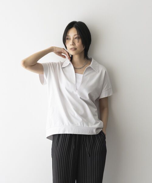 GARAGE OF GOOD CLOTHING（ガレージオブグッドクロージング）の「【日本製】ポロ襟スキッパープルオーバー（Tシャツ/カットソー・レディース・ホワイト/ブラック/ライトグレー・FREE）」の18枚目の写真