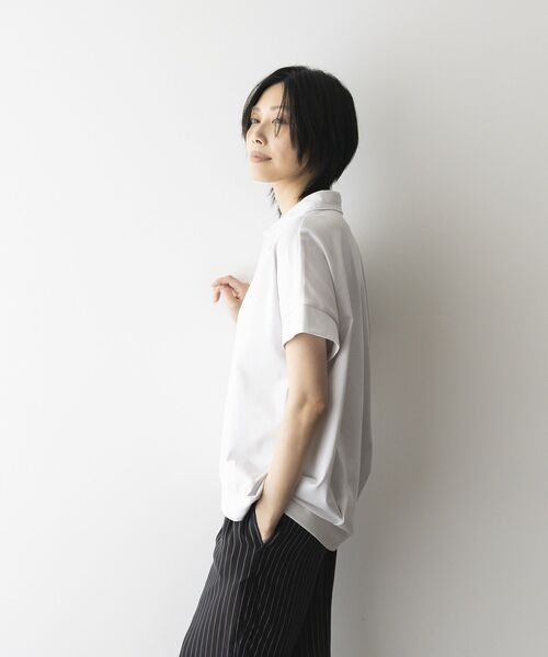 GARAGE OF GOOD CLOTHING（ガレージオブグッドクロージング）の「【日本製】ポロ襟スキッパープルオーバー（Tシャツ/カットソー・レディース・ホワイト/ブラック/ライトグレー・FREE）」の19枚目の写真