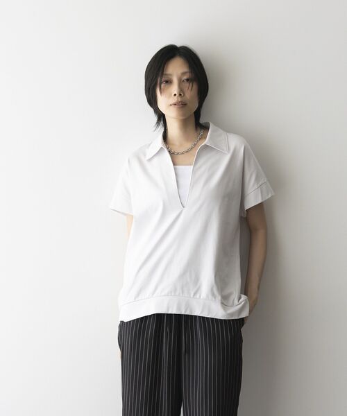 GARAGE OF GOOD CLOTHING（ガレージオブグッドクロージング）の「【日本製】ポロ襟スキッパープルオーバー（Tシャツ/カットソー・レディース・ホワイト/ブラック/ライトグレー・FREE）」の20枚目の写真