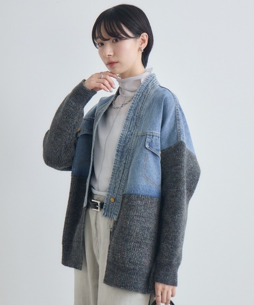 Paradise Picnic(パラダイスピクニック)の「デニム×ニットカーデイガン(カーディガン/ボレロ・レディース・アイボリー/グレー・FREE)」の2枚目の写真