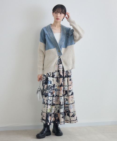 Paradise Picnic(パラダイスピクニック)の「デニム×ニットカーデイガン(カーディガン/ボレロ・レディース・アイボリー/グレー・FREE)」の12枚目の写真