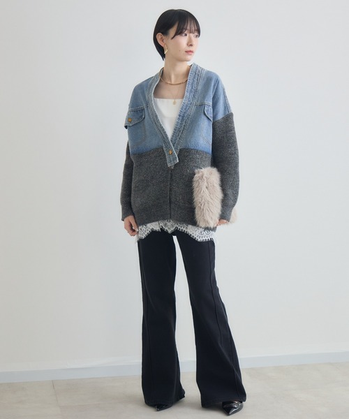 Paradise Picnic(パラダイスピクニック)の「デニム×ニットカーデイガン(カーディガン/ボレロ・レディース・アイボリー/グレー・FREE)」の3枚目の写真