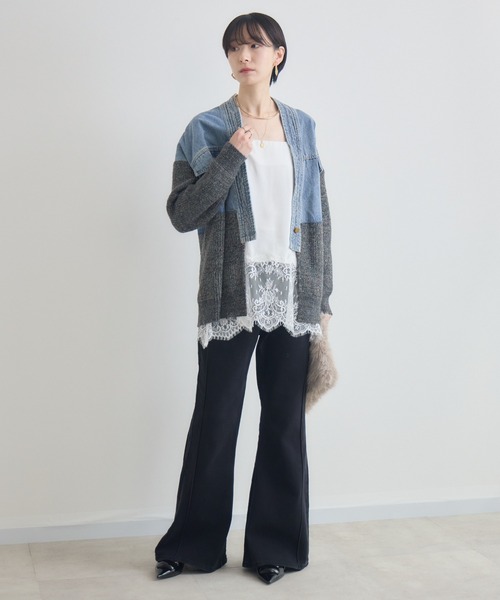 Paradise Picnic(パラダイスピクニック)の「デニム×ニットカーデイガン(カーディガン/ボレロ・レディース・アイボリー/グレー・FREE)」の4枚目の写真