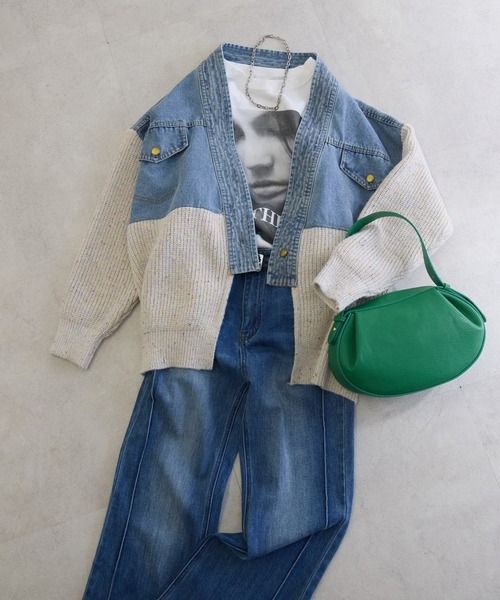 Paradise Picnic(パラダイスピクニック)の「デニム×ニットカーデイガン(カーディガン/ボレロ・レディース・アイボリー/グレー・FREE)」の19枚目の写真