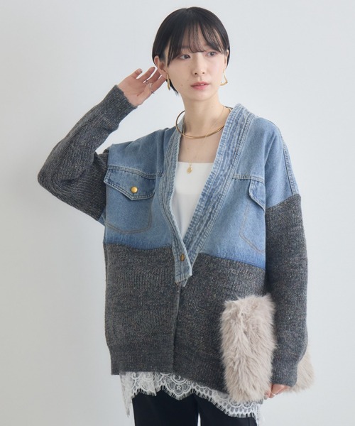 Paradise Picnic(パラダイスピクニック)の「デニム×ニットカーデイガン(カーディガン/ボレロ・レディース・アイボリー/グレー・FREE)」の8枚目の写真