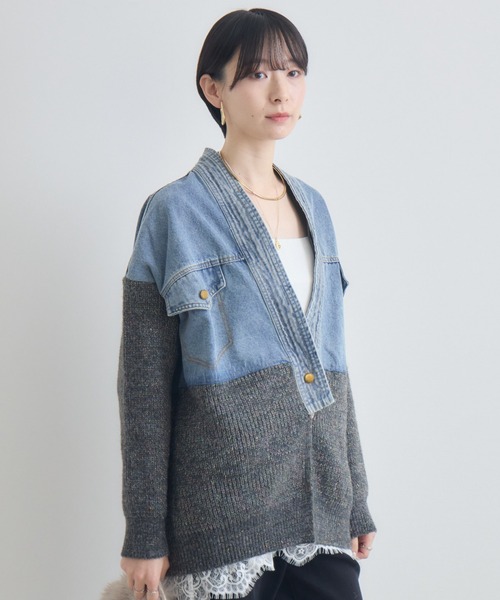 Paradise Picnic(パラダイスピクニック)の「デニム×ニットカーデイガン(カーディガン/ボレロ・レディース・アイボリー/グレー・FREE)」の9枚目の写真