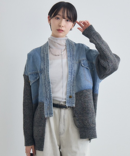 Paradise Picnic(パラダイスピクニック)の「デニム×ニットカーデイガン(カーディガン/ボレロ・レディース・アイボリー/グレー・FREE)」の7枚目の写真