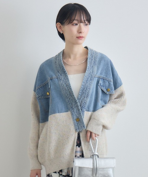 Paradise Picnic(パラダイスピクニック)の「デニム×ニットカーデイガン(カーディガン/ボレロ・レディース・アイボリー/グレー・FREE)」の16枚目の写真