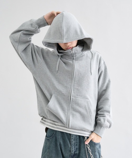 é ribbon piping zip hoodie エピヌ パーカー グレー セール】Standneck-Zip Hoodie / スタンドネックジップフーディ