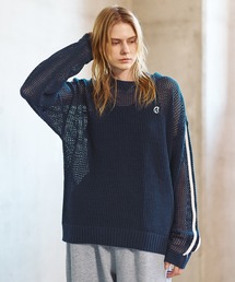 ROCHEM | ワンポイントロゴ刺繍サイドラインメッシュニットプルオーバー(ニット/セーター)